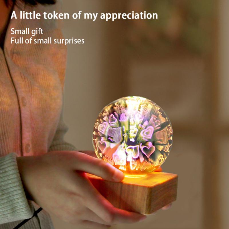 Светящийся светодиодный хрустальный шар Лампа Романтическое звездное небо Ночной светильник Прикроватный атмосферный светильник с деревянным