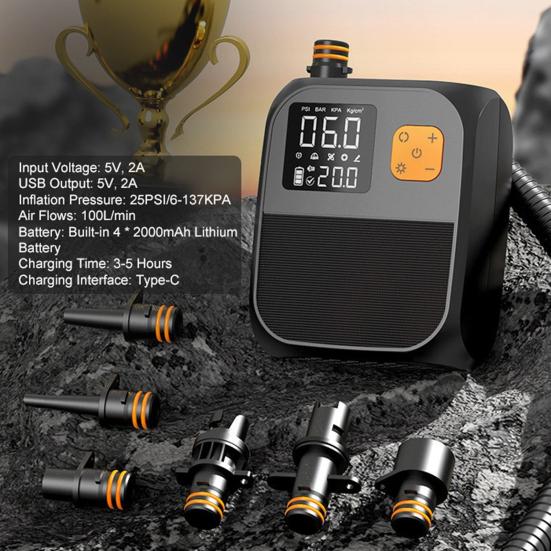 Воздушный насос 25 PSI с аккумулятором 8000 мАч, перезаряжаемый насос для сапборда, электрический портативный автомобильный надуватель с цифровым дисплеем, инструмент для быстрого надувания