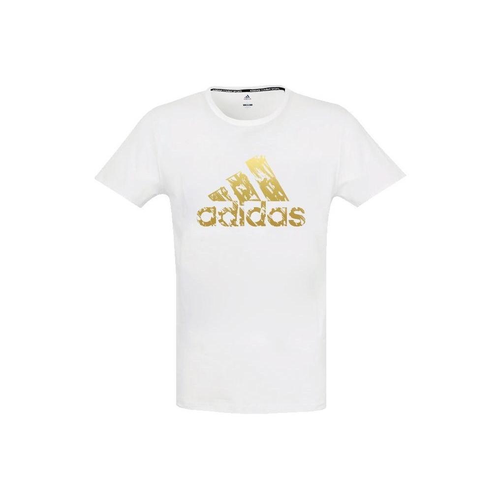 adidas Американская винтажная буква логотипа принт дышащая спортивная повседневная футболка с коротким рукавом мужские топы белое золото ADITSG2-WG