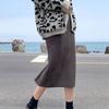 Fashion Slim Fit Elegant Casual Knitted Skirts for Women Autumn and Winter High Waist Women's Skirt Solid H Line Mid Length Split Long Skirt 26042