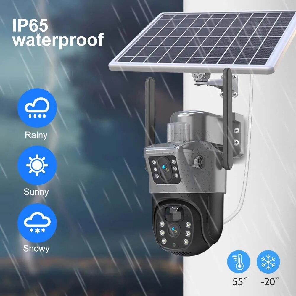 4K 8MP Dual Lens Solar Camera Outdoor Security WiFi Surveillance Cameras With Solar Panel PIR Human Detection PTZ CCTV Camera