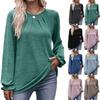 Women's Casual Fashion Comfortable Leisure Round Neck Pleated T-shirt Long Sleeve Top