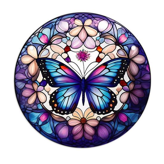 Round Stained Glass Style Window Hangings 5.9 Inch Colorful Sun Catcher with Chain for Indoor Outdoor Decor Light Reflection Artistic Gift