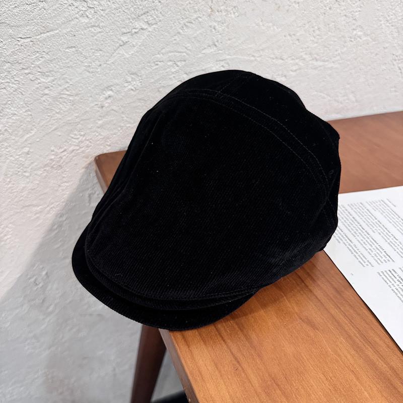 Corduroy Classic Solid Color Beret Cap With Warmth Sunshade For Gift Winter