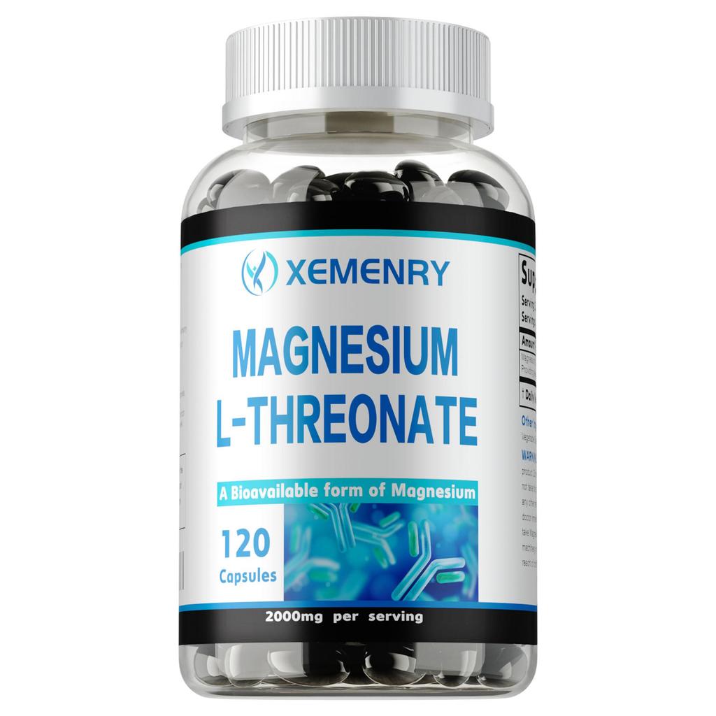 L-Magnesium Threonate Dietary Supplement, helps with sleep, relaxation, and promotes brain and heart health – 120 capsules
