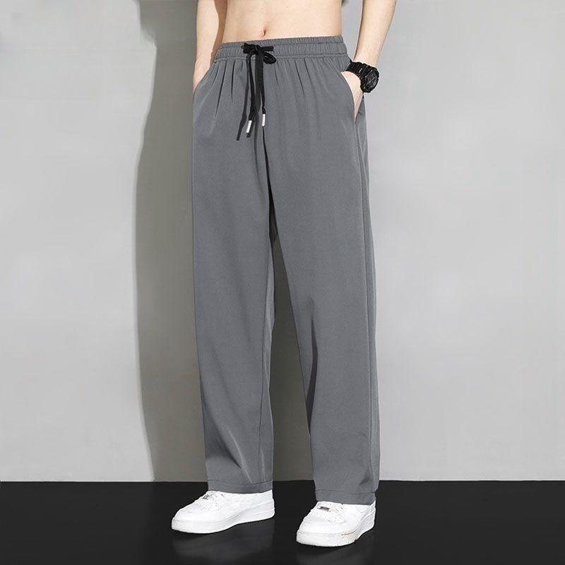 Летние брюки Ice Silk, мужские тонкие прямые брюки на шнурке, свободные дышащие быстросохнущие повседневные брюки