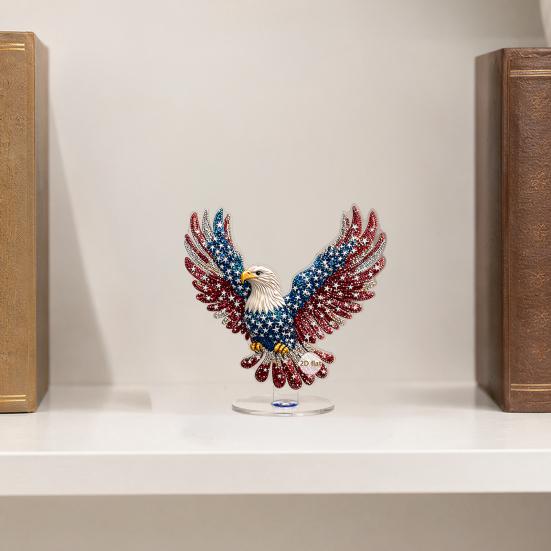 Eagle Tabletop Ornament, 360° Spinning Patriotic Acrylic Display with American Flag & Stars, High-Definition July 4th Independence Day Decor for