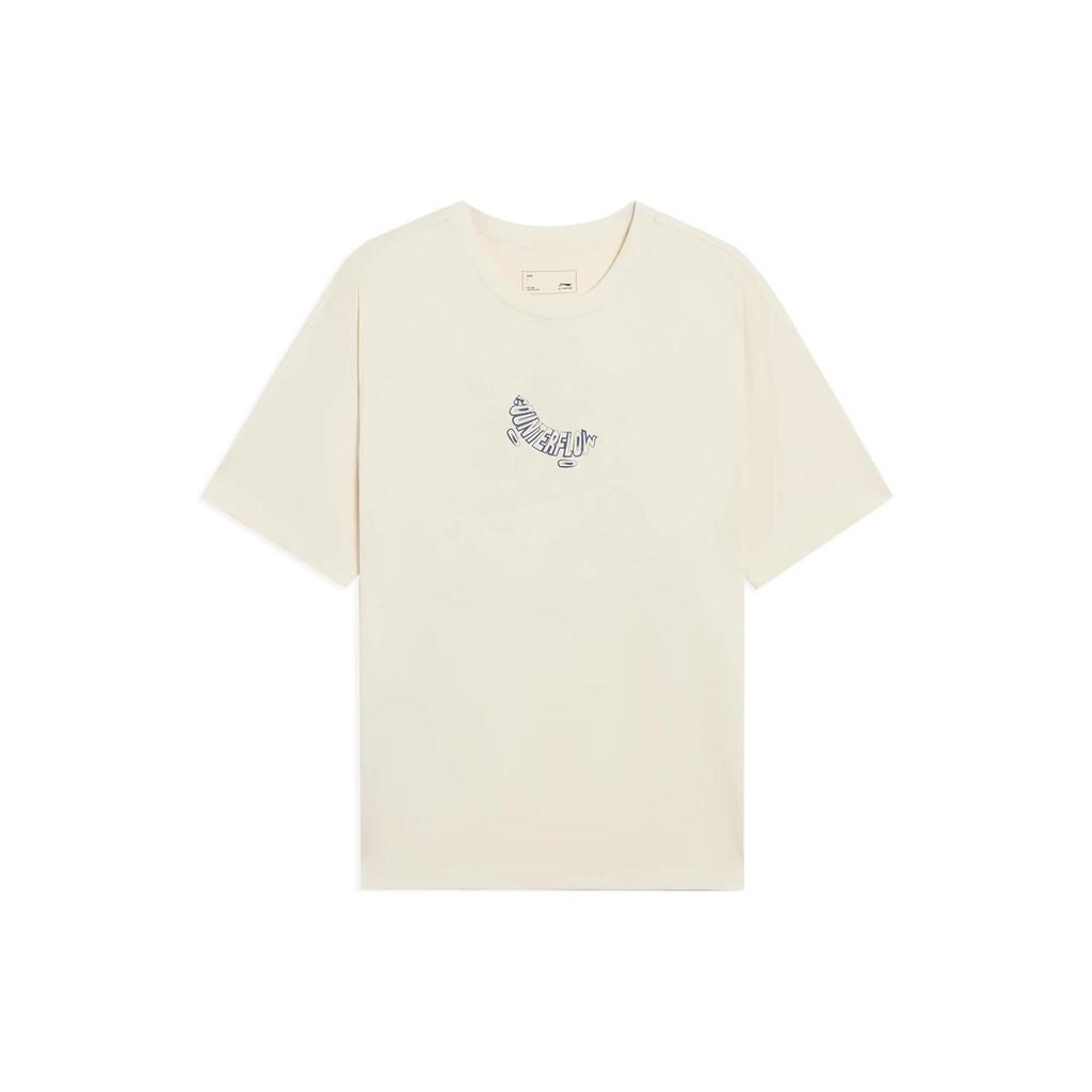 Футболка унисекс с коротким рукавом и принтом в виде букв из серии «Спортивный стиль жизни» Li Ning CF, свободная, повседневная, цвет унисекс, цвет костяной кости AHSSA55-2