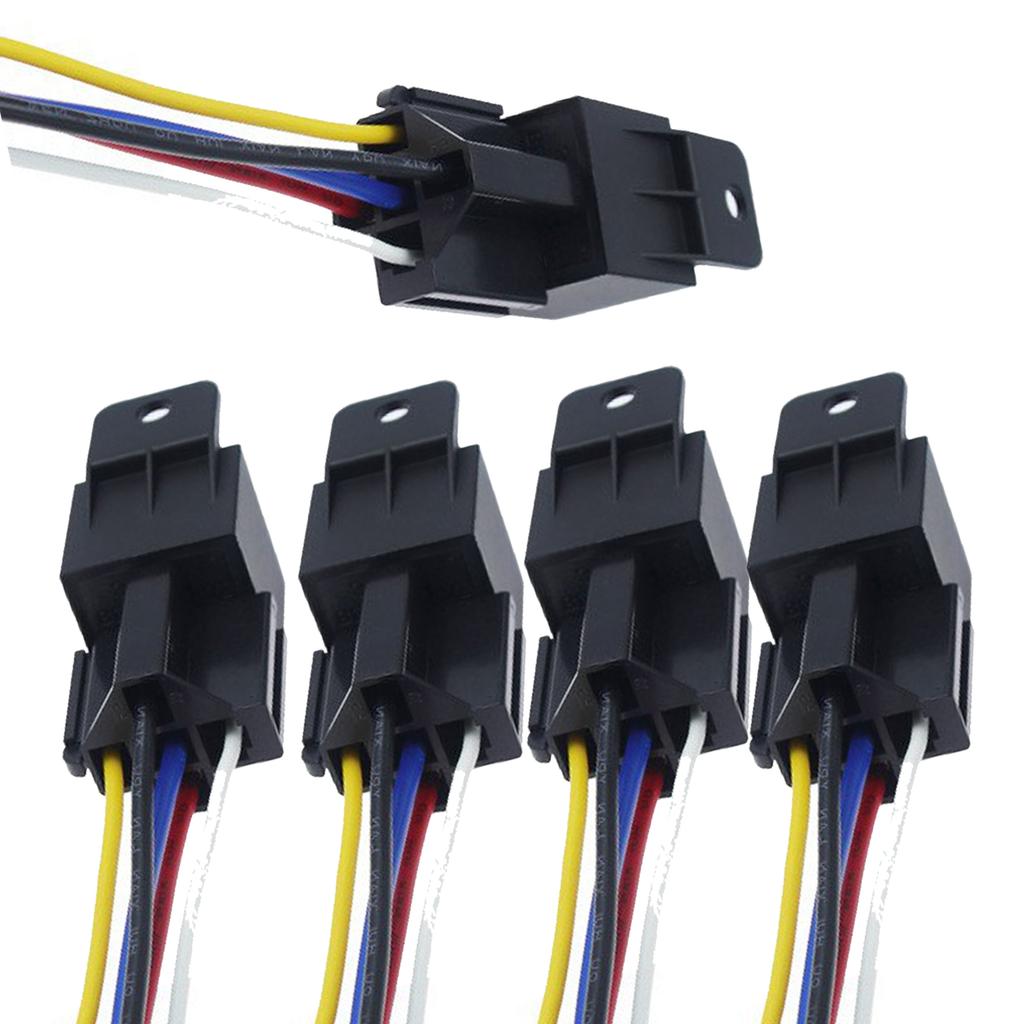 5-PCS Waterproof Automotive Relay 12V 24V 5Pin 40A Car Relay with Black Red Copper Terminal Auto Relay Socket Harness Cable