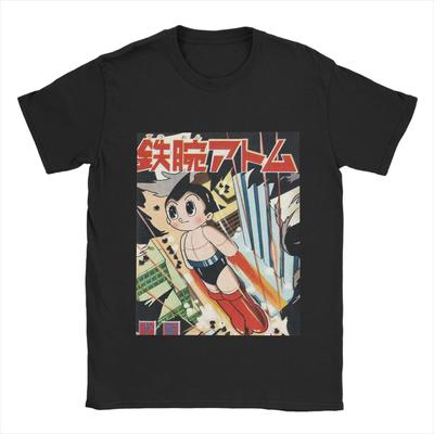 Мужские футболки Винтажная обложка Astro Boy Повседневные футболки из чистого хлопка Футболка с коротким рукавом Круглый вырез Одежда Большой размер
