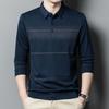 Long-sleeved T-shirt Men's Lapel Striped Top Spring and Autumn New Style Middle-aged Casual