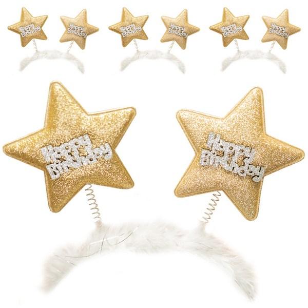Birthday Star Headbands, Gold, 4 Pieces