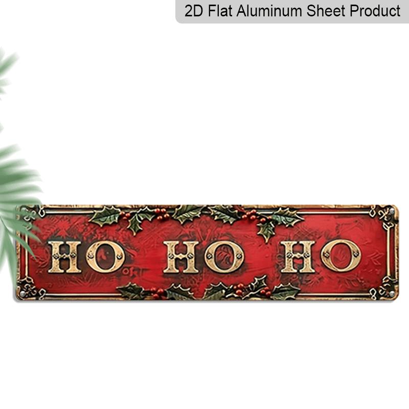 15.7×3.94inch Aluminum Vintage Ho Ho Ho Decorative Sign Plaque - 2D Flat Printed Wall Hanging Christmas Decoration