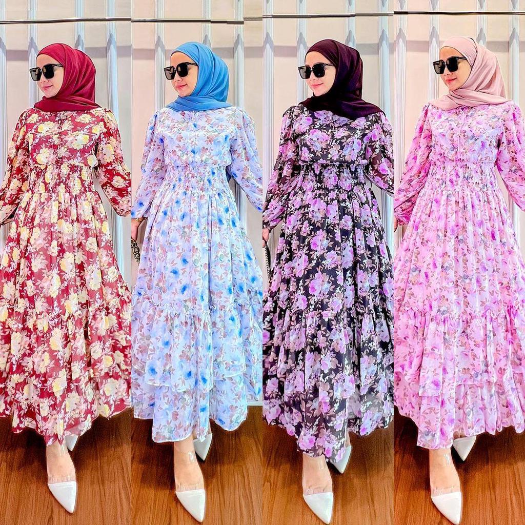 M237# New Ruffle Print Muslim Dress - Middle East TK Indonesia