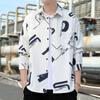 Spring and Autumn Unisex Style Graffiti Long-Sleeved Shirt Casual Shirt Loose Top Men's Fashion Shirt