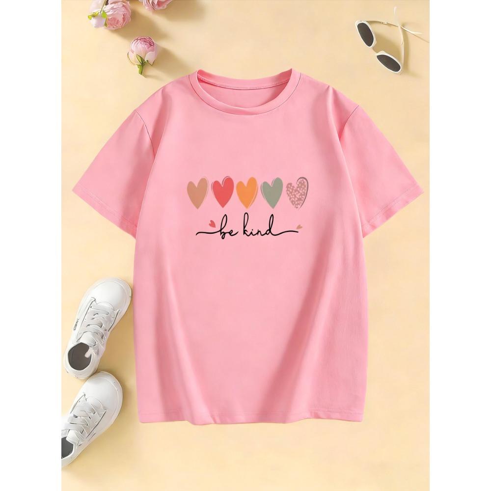Be Kind Love Heart Colorful T Shirts Short Sleeve Kids Children's T-shirt Boys Girls 2026 Summer Spring new Casual Top Tee Shirt