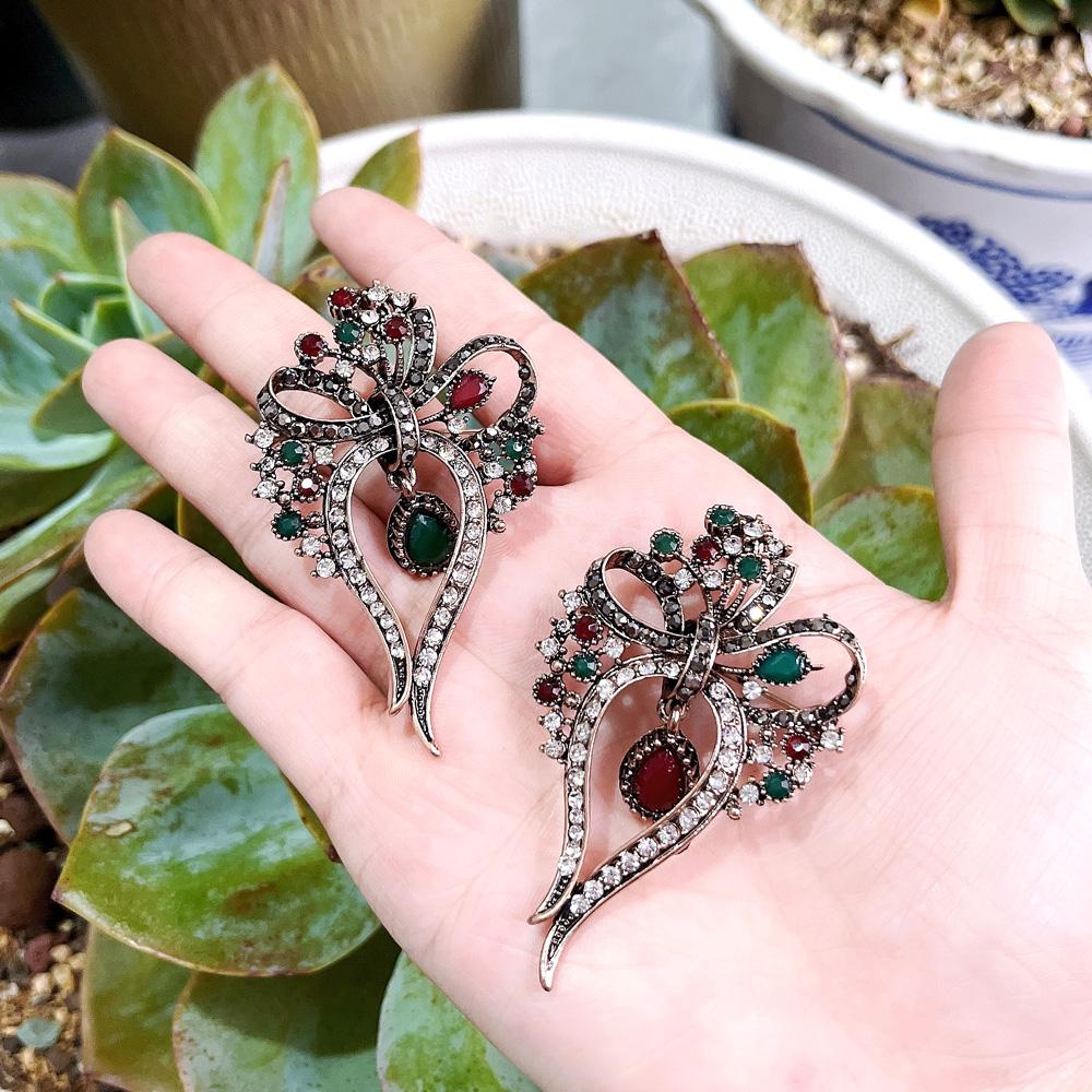 Vintage Women's Bow Brooch Dress Brooch Crystal Antique Gold Color Resin Bohemian Bridal Jewelry