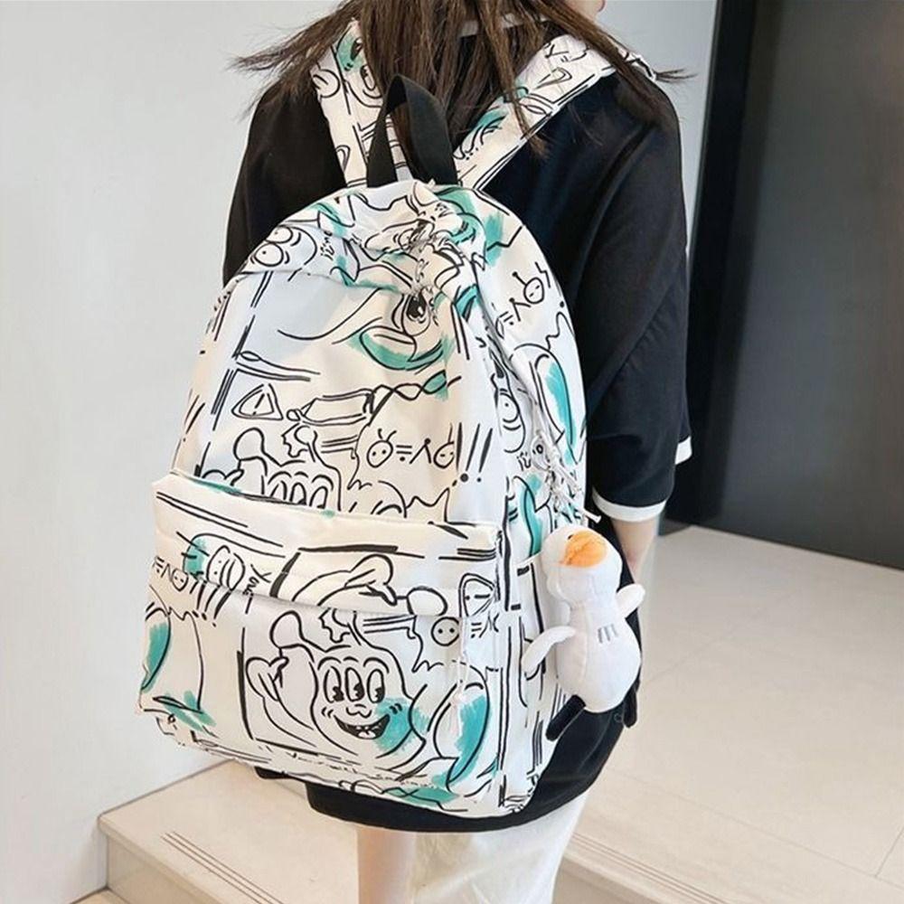 New Fashion Large Capacity Backpack Graffiti Trend Korean Style Schoolbag Ultra-light Travel Knapsacks