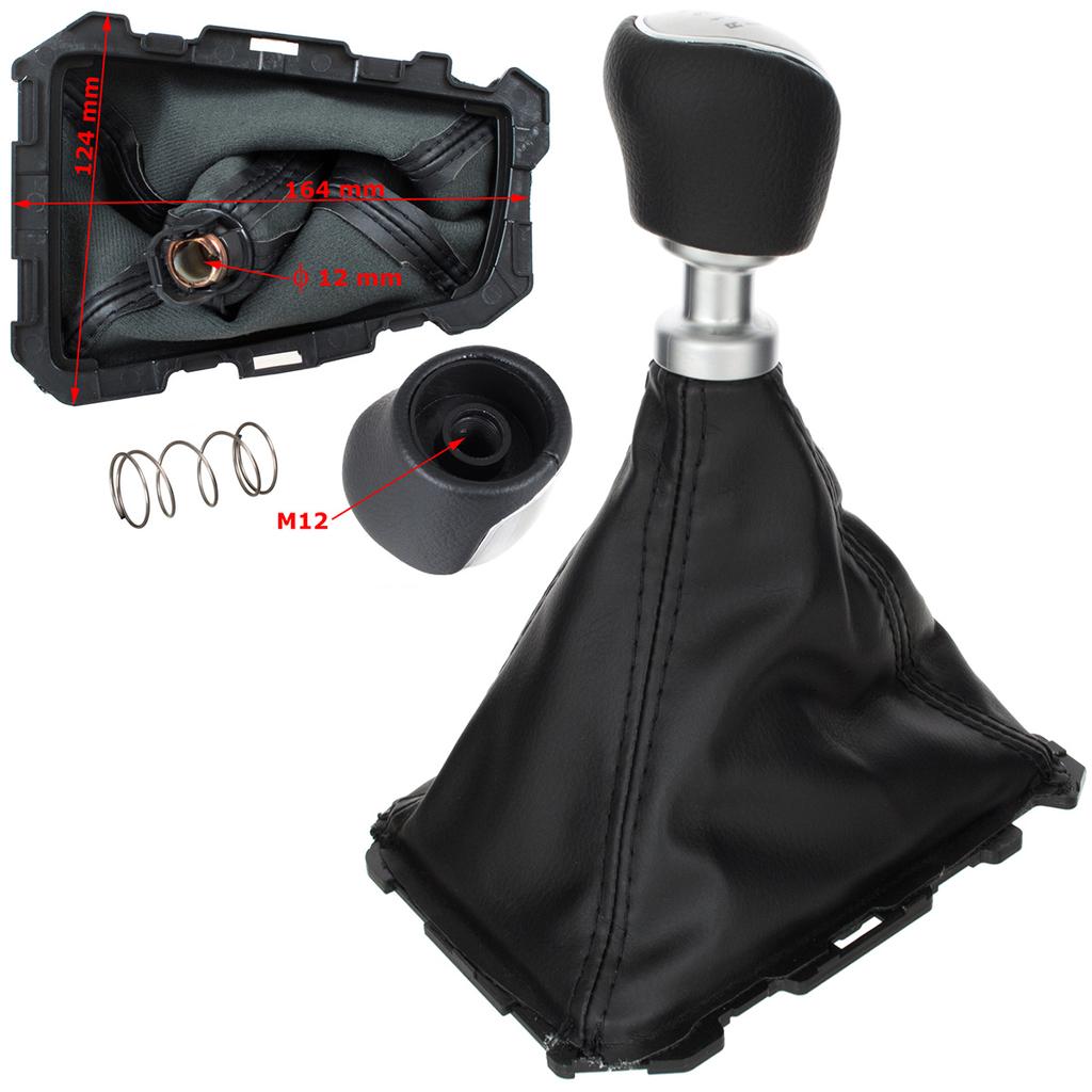 Ford Focus Mk3 11-14 gear shift knob BLACK ECO LEATHER + SILVER + gaiter with frame 6 SPEED