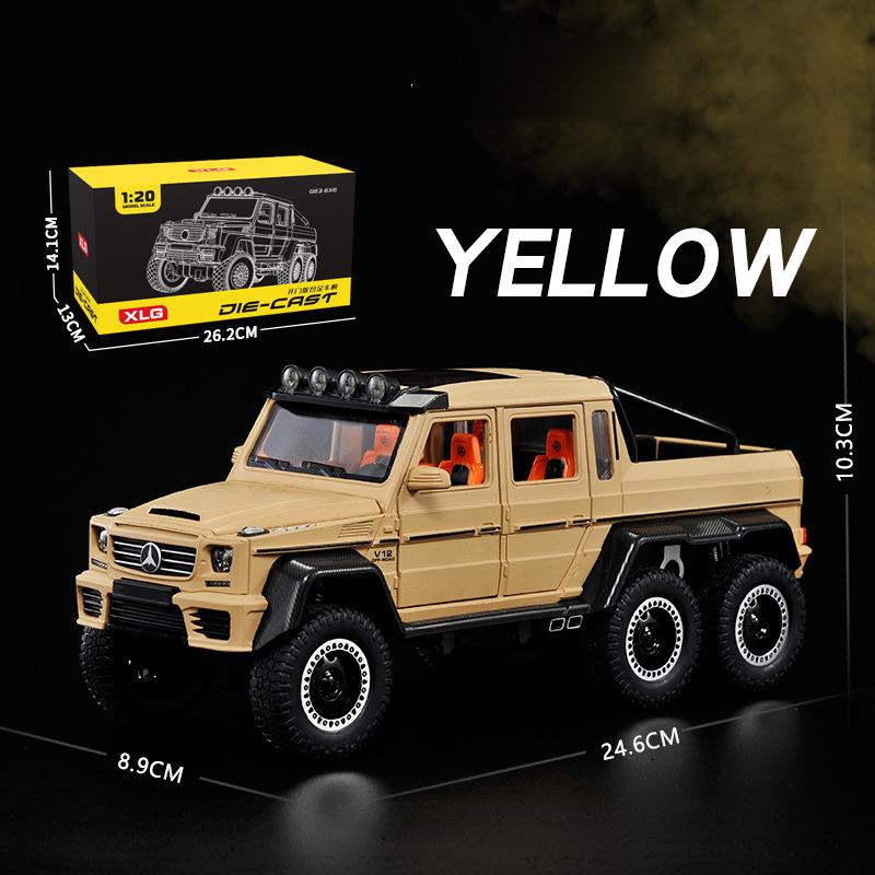 1/20 Benz AMG 6x6, модель внедорожника с большими колесами, внедорожник, металлическая литая под давлением коллекция автомобилей, звуковая и световая миниатюрная игрушечная машинка для детей