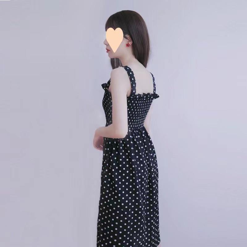 Fashion Women Loose None Sleeve Polka Dot Shoulder Plus Size Casual Dress