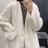 Women's 2024 Korean V-Neck Faux Mink Fur Coat - Loose, Slimming Winter Design