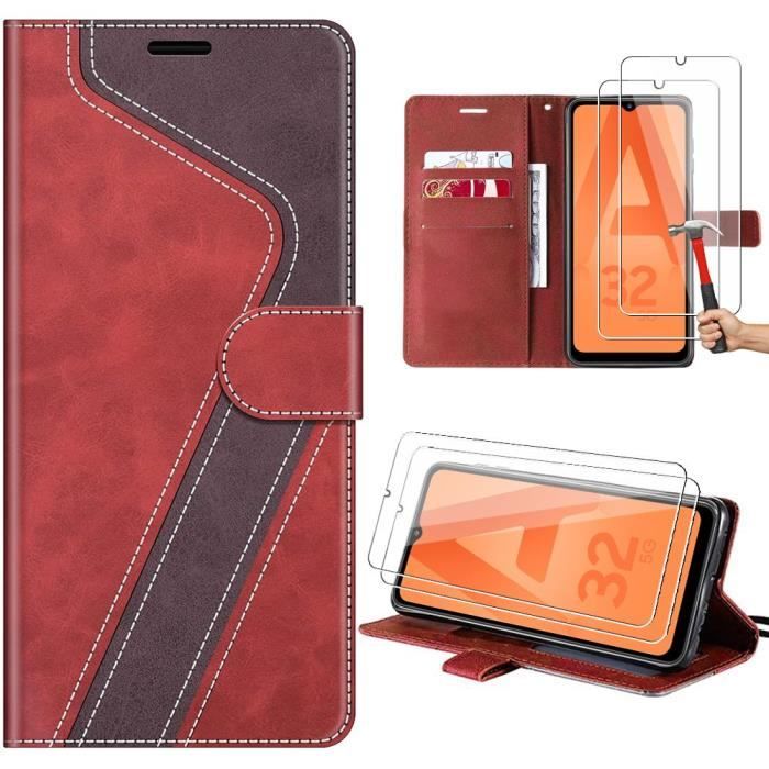 Shockproof Case - Booling - for Samsung Galaxy A32 5G - Red PU Leather - Card Slots - Adjustable Stand