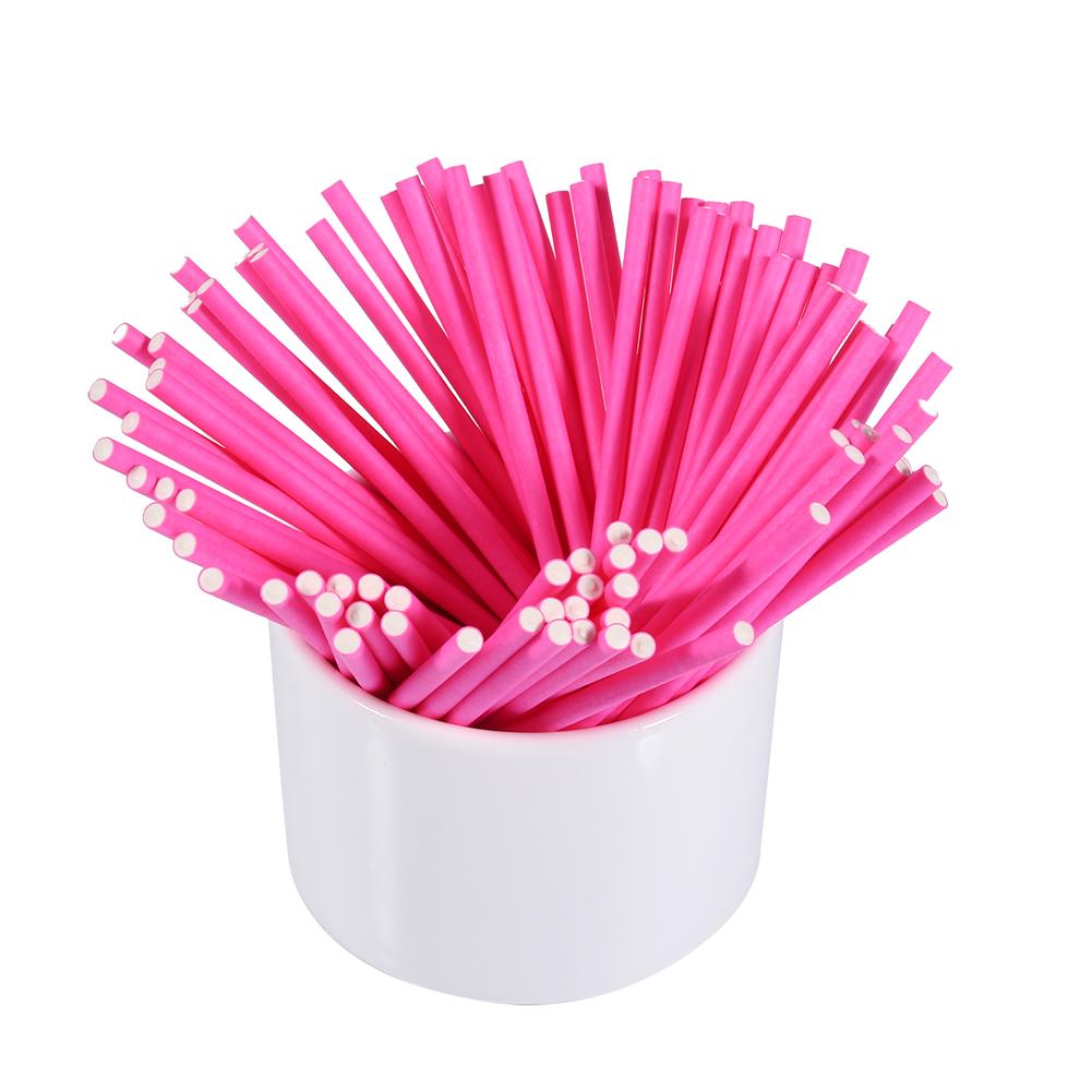 100 Pcs/Set Colorful Lollipop Sticks Cake Pop Sticks for Candy Chocolate 10cm Pink