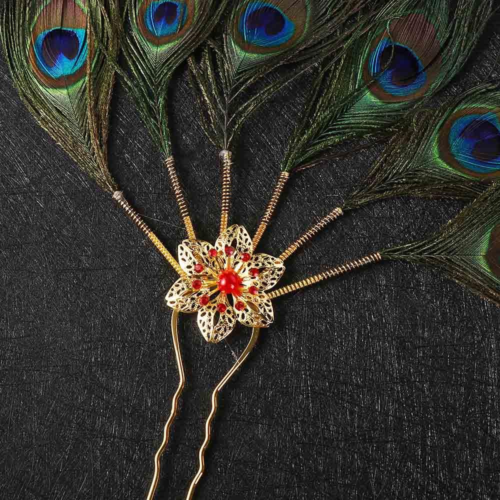 Gem Headwear Ethnic Dance Hair Stick Hairstyle Design Tool Peacock Feather Hairpin Hair Accessories