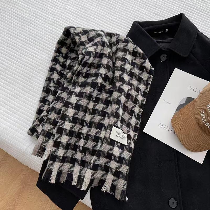 Plaid Scarf Women's Atmosphere Warm New Dry Rose Powder Autumn and Winter White Soft Fringed Shawl Scarf