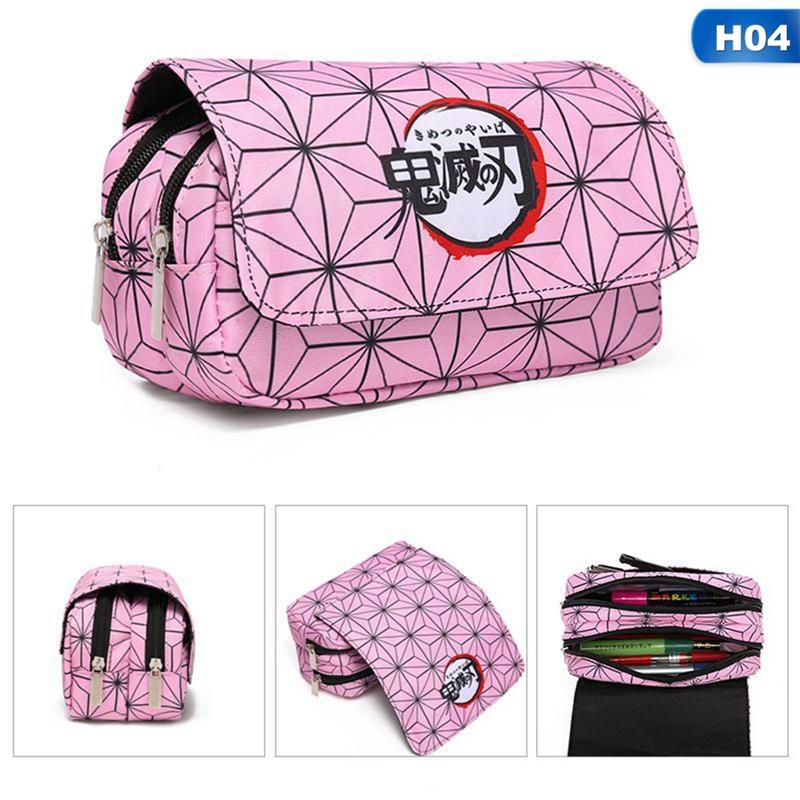 Аниме Убийца Демонов: Сумка-карандаш Kimetsu No Yaiba, большая вместительная холщовая сумка-карандаш с двойной молнией, сумка для хранения канцелярских принадлежностей