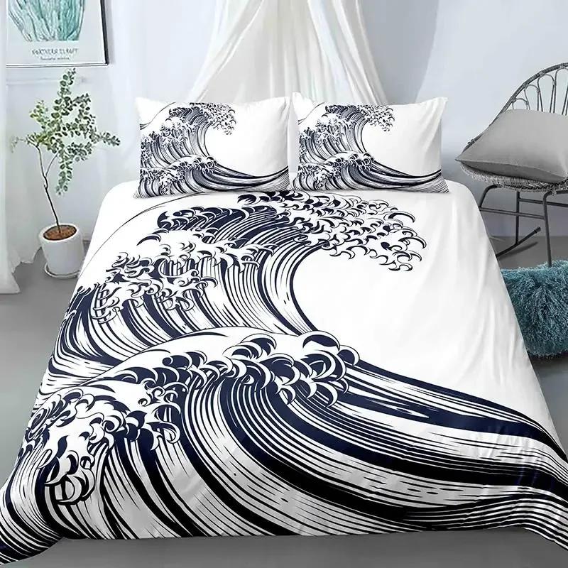 Комплект постельного белья Ocean Wave, комплект постельного белья для двоих, пляж с пенистыми волнами, полиэстер, морской берег, праздничная тема, королева, размер King Size, пододеяльник