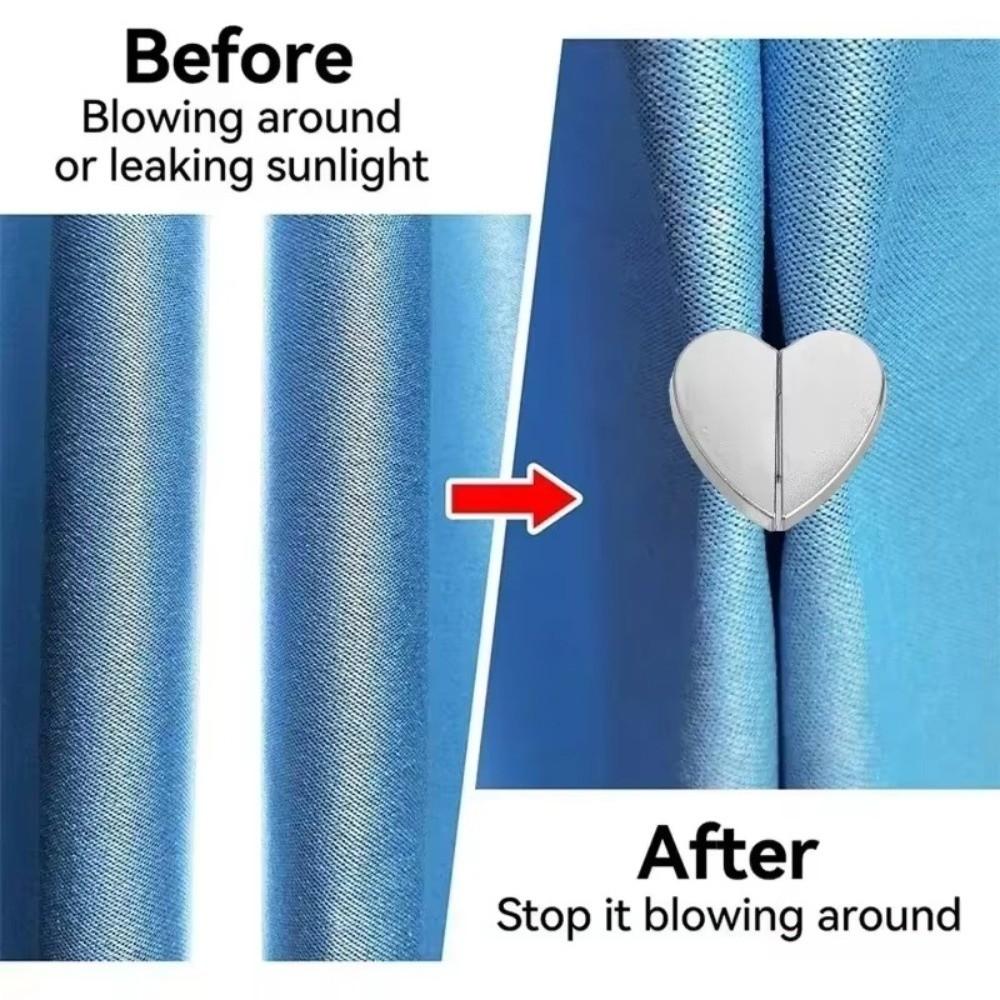8PCS Anti-Slip Magnetic Curtain Buckle Heart-Shaped Detachable Snap Hooks Curtain Clips Bathroom