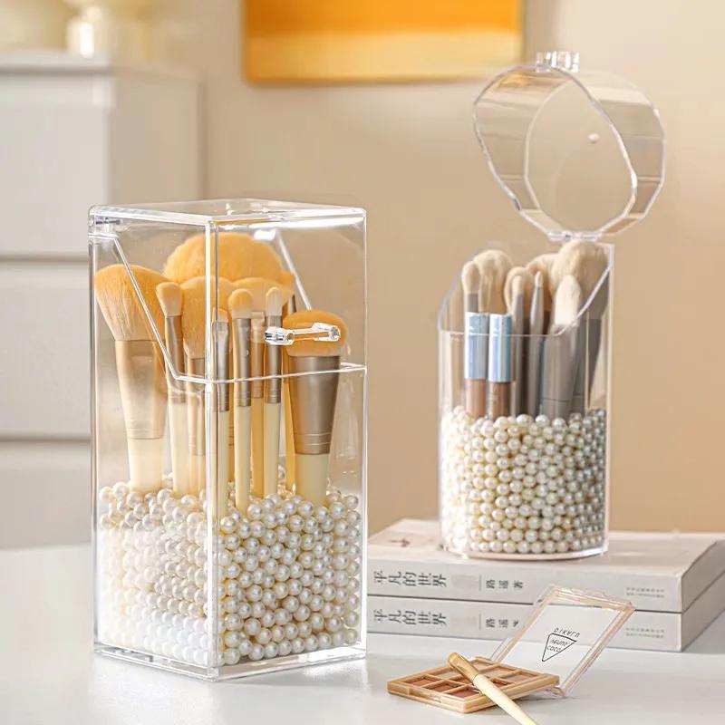 1pc Makeup Brush Storage Box, Simple and Transparent Multifunctional Makeup Brush Storage Rack, Simple, Durable and Practical