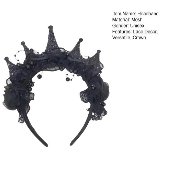 Женская повязка на голову корона кружевной декор обруч для волос Хэллоуин темный стиль эластичный головной убор