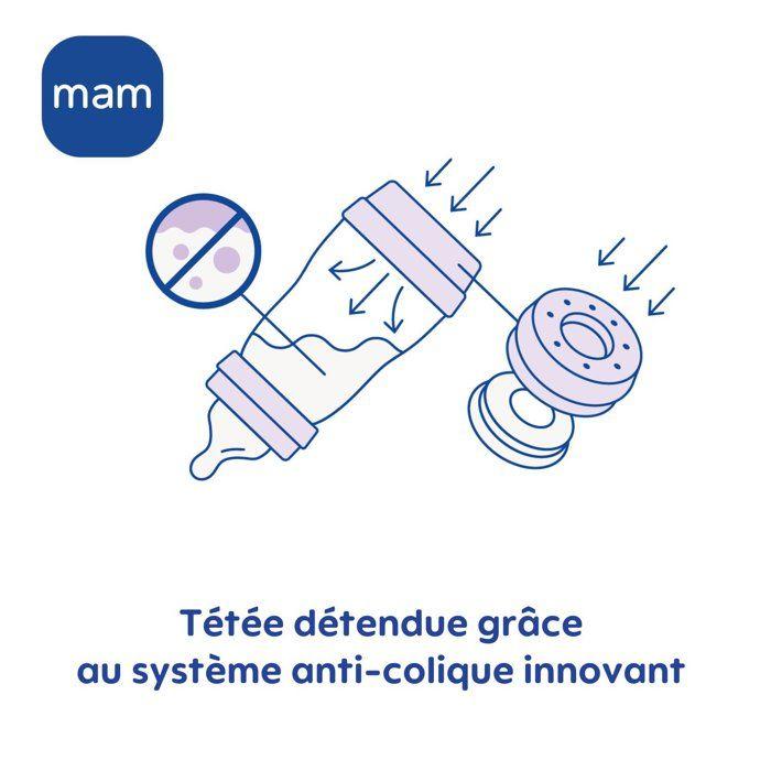 Lot de 2 Biberons - MAM - Easy Start - Anti-colique - 160 ml - Tétine débit 1 - Lilas + Sable