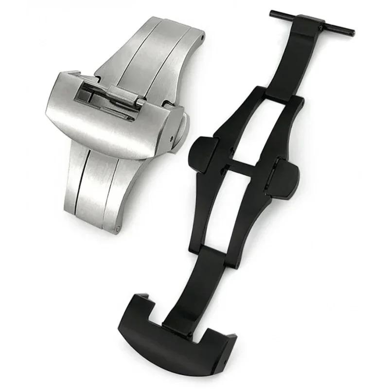 22mm 20mm stainless steel butterfly buckle folding clasp for Panerai silver black deployment button for rubber  watchband