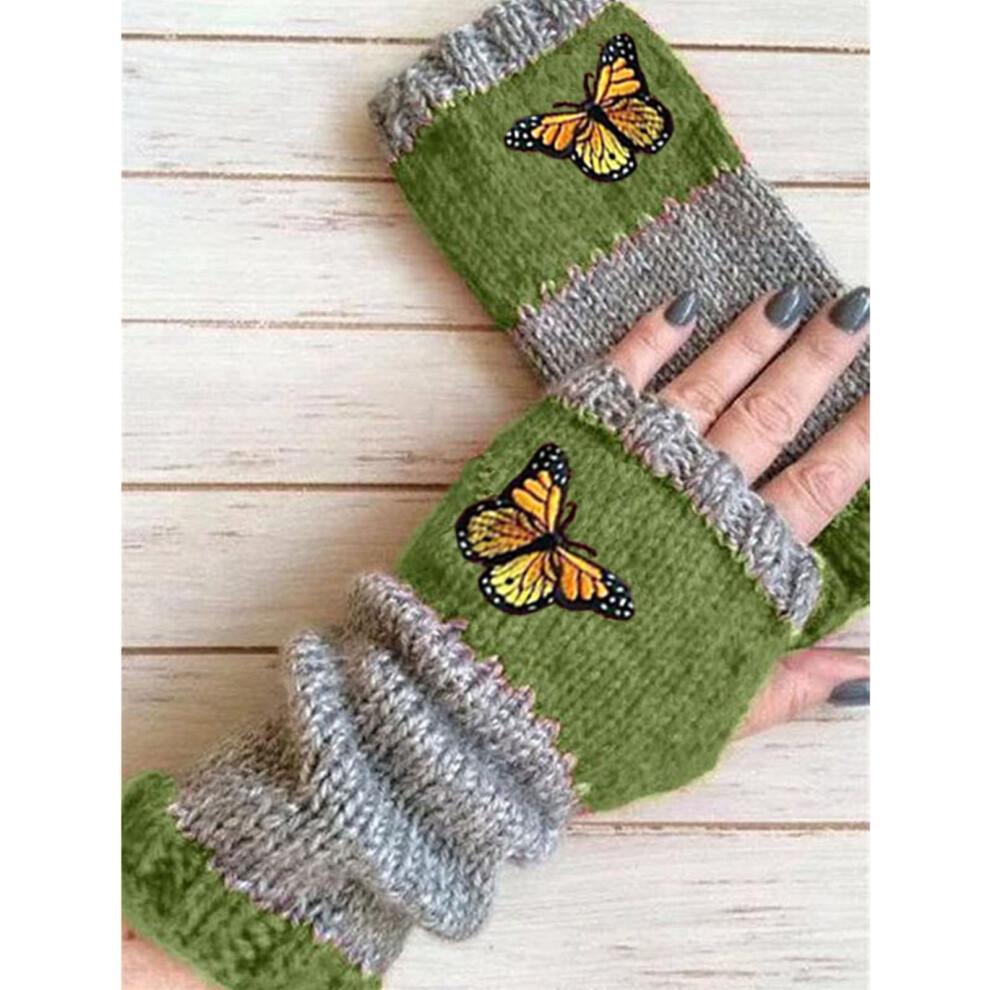 Fingerless Gloves Thermal Touchscreen Knit Green
