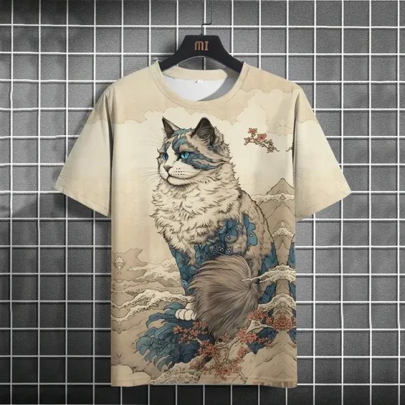 Летняя мужская футболка Aniam с коротким рукавом и принтом Harajuku, пуловер большого размера с круглым вырезом, модная уличная модная мужская одежда