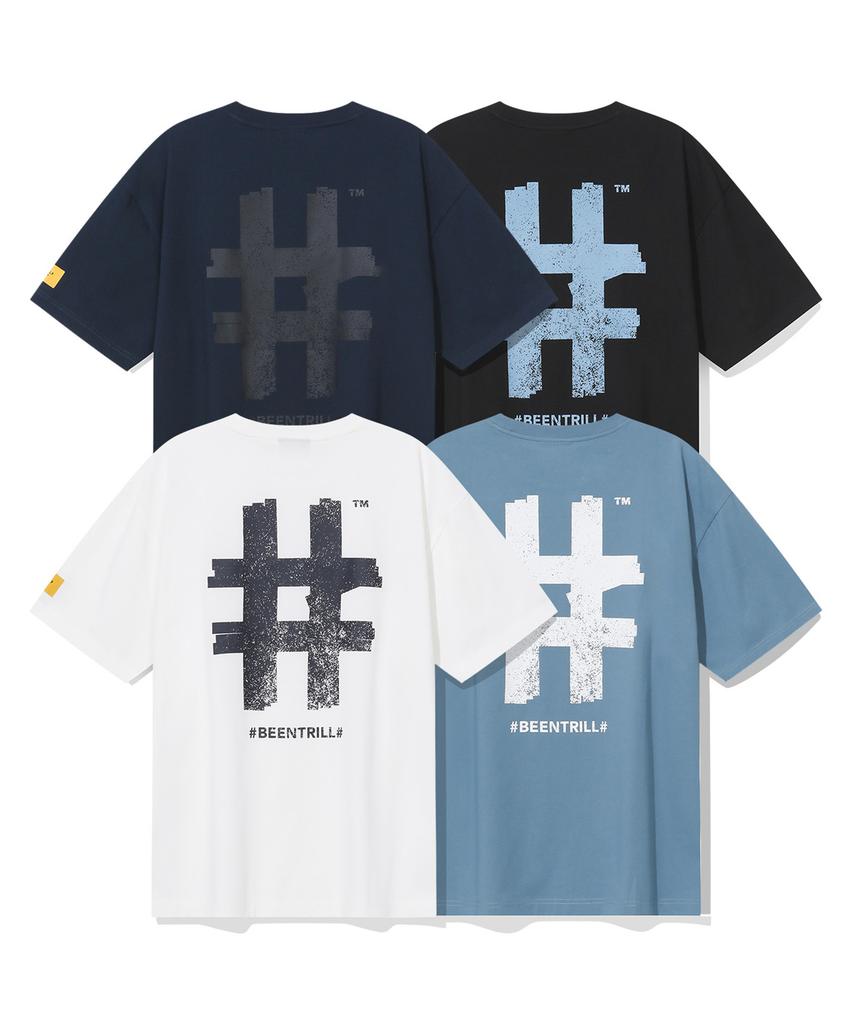 BEENTRILL Футболка оверсайз с коротким рукавом и принтом-штампом с хэштегом (Белый с оттенком)
