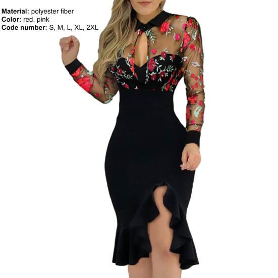 Леди Нижние Юбки Плюс Размер Торжественное Платье Вышивка Оборками Подол Весна Осень Платье с Цветочным Узором и Блестками Разделенный Подол Платье для Свадьбы