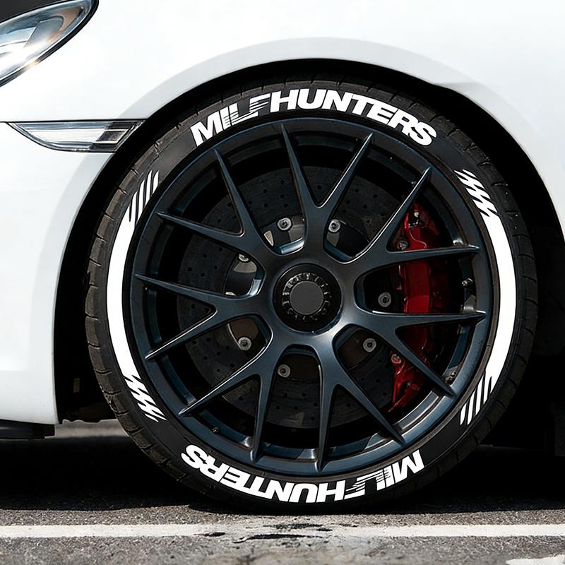 White MILFHUNTERS Tire Letter Stickers Universal Rubber Tire Decals Funny Wheel Sidewall Letters Car Styling Accessories
