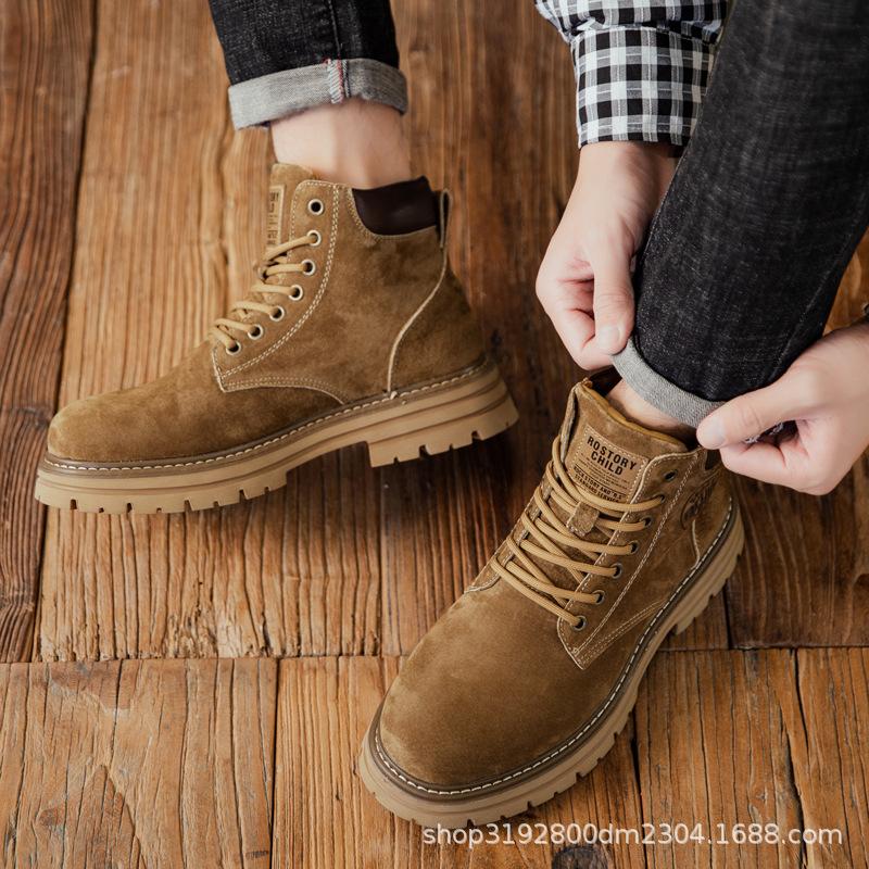 Martin boots men's genuine leather rhubarb boots soft leather high-top American spring and autumn tooling boots