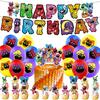 34Pcs Smiling Critters Theme Party Supplies W/ A Banner, Cake Toppers, Balloons