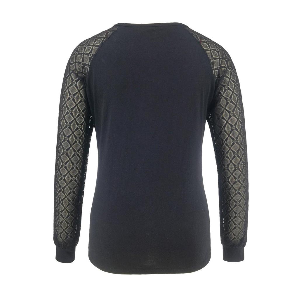 Женская модная повседневная блузка с кружевным топом и длинными рукавами с горячим ромбовидным принтом