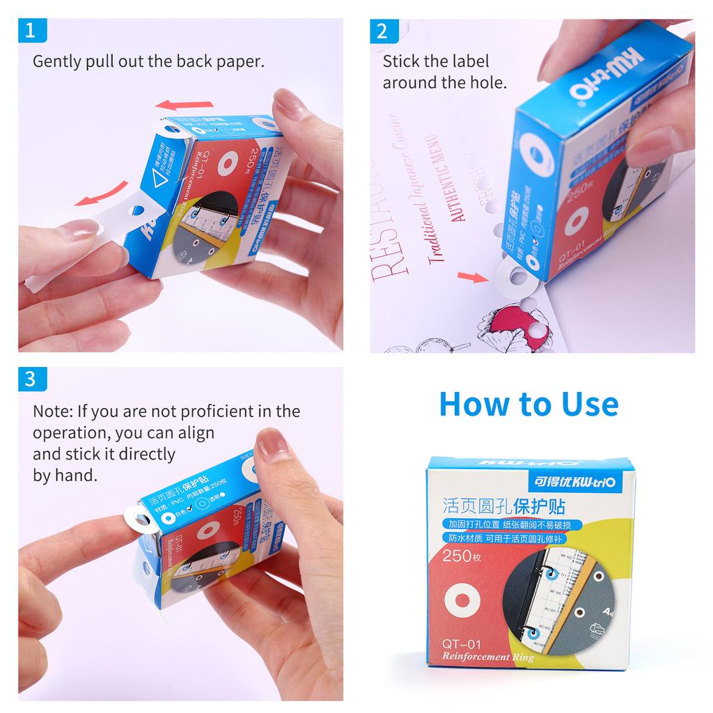 KW-trio отрывные бумажные этикетки для усиления отверстий, круглые наклейки, самоклеящийся дырокол