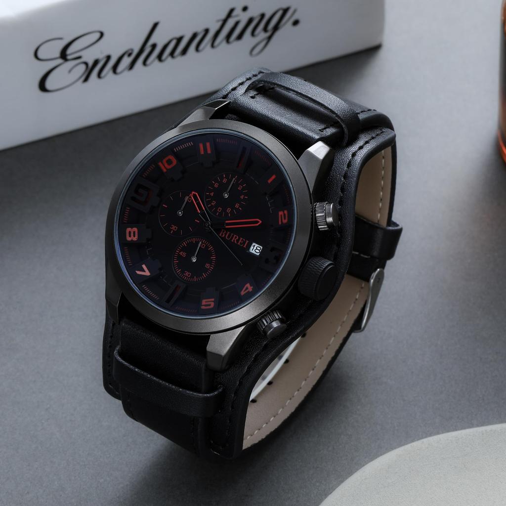 Watch Analog Waterproof Simple Male Black Leather Strap Clock Japanese Battery [Baosho] Men's