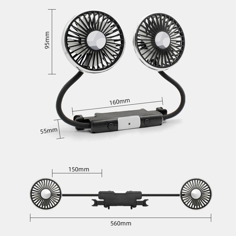 Вращающийся на 360 градусов автомобильный вентилятор охлаждения с двумя головками для заднего сиденья автомобиля, малошумные вентиляторы охлаждения, автомобильные электроприборы