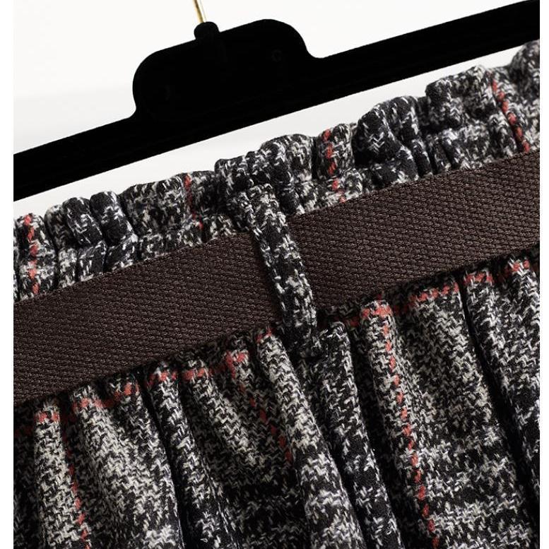 Осенне-зимняя женская юбка трапециевидной формы с высокой талией, винтажная клетчатая эластичная шерстяная клетчатая юбка на талии