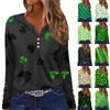 Женская футболка на пуговицах с длинным рукавом St. С принтом в честь Дня Святого Патрика, модный базовый топ с v-образным вырезом, повседневный и выходной